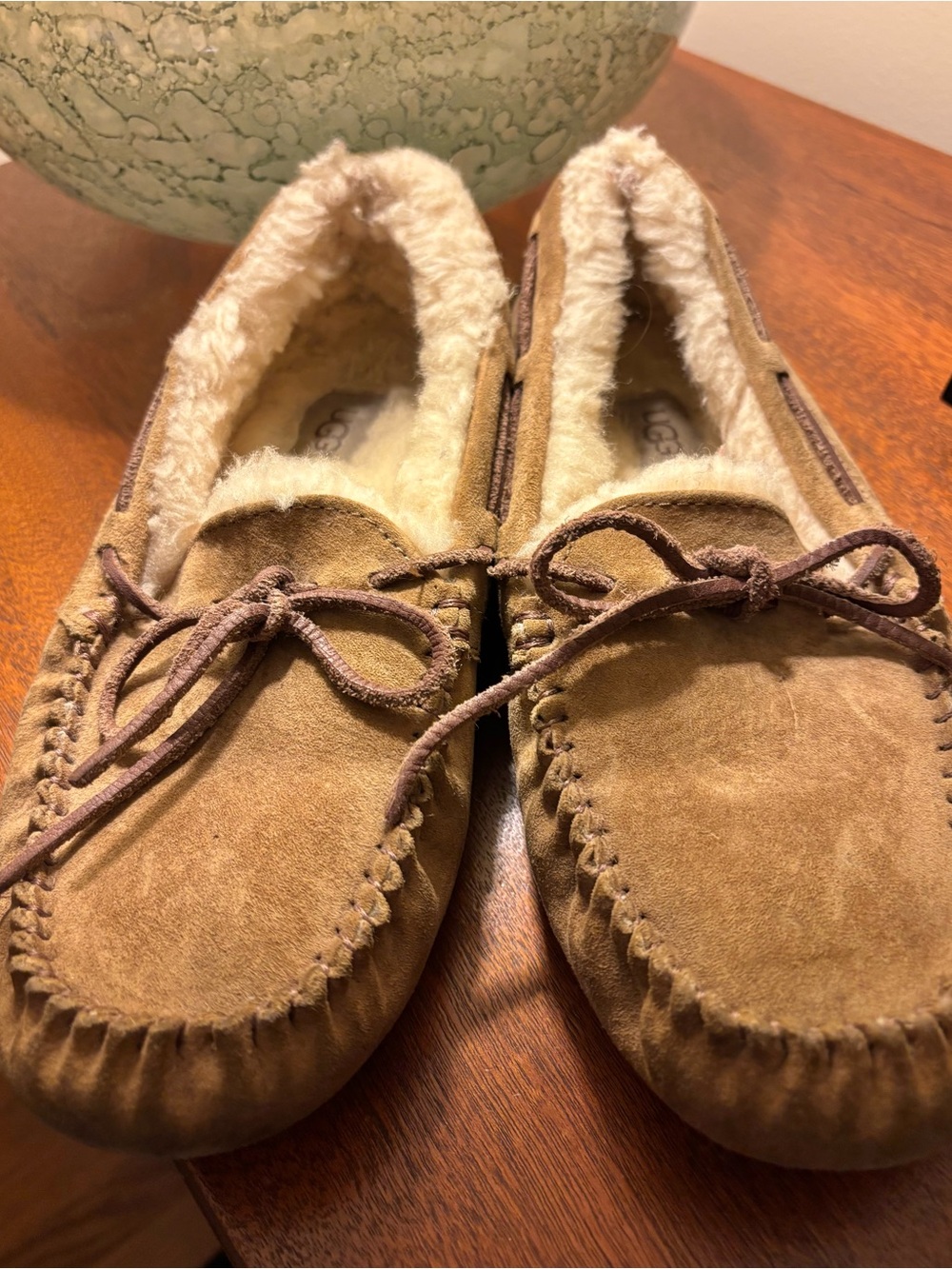 UGG Chestnut/Brown Suede Shearling Moccasin Slippers